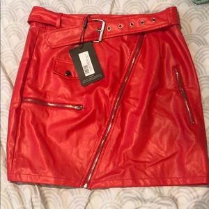 Red faux leather skirt